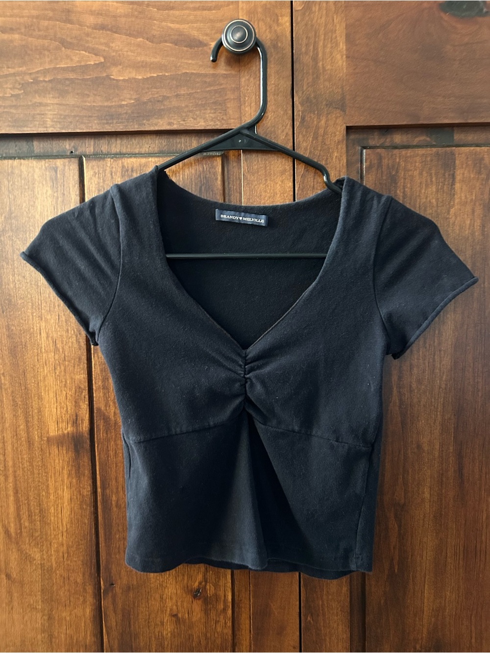 Brandy Melville Black V-Neck Twist Front Crop Top